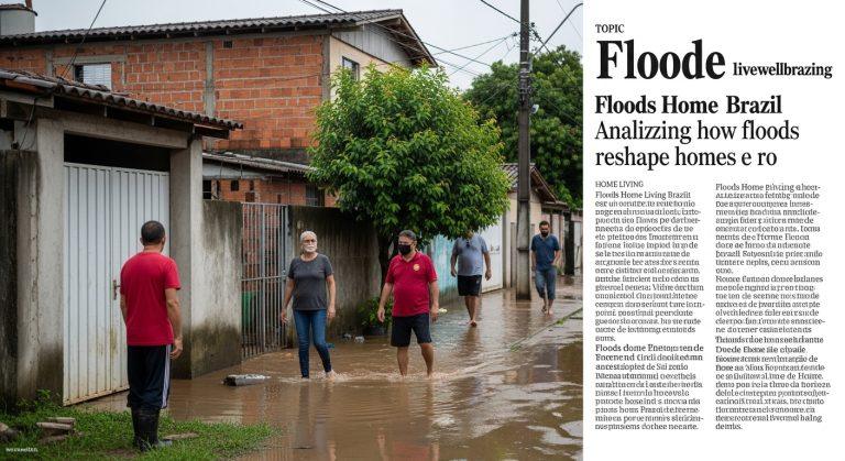 Interior of a Brazilian home prepared for floods with raised furniture and waterproof storage.