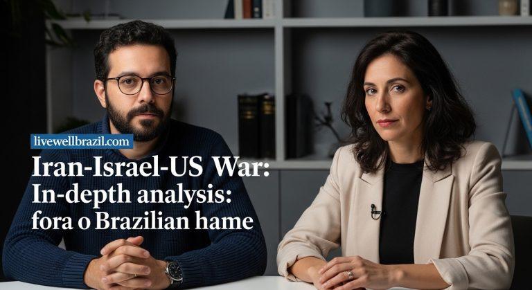 Família brasileira em uma sala de estar observando notícias sobre tensões entre EUA, Israel e Irã