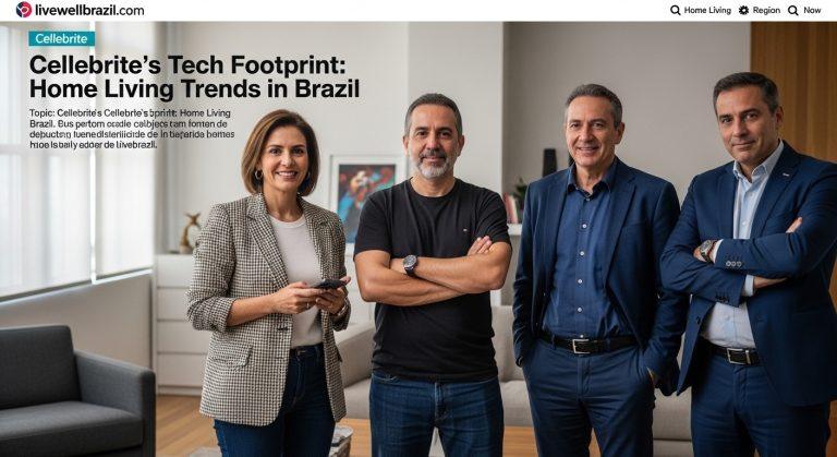 Brazilian home office with devices and data-forensics visuals representing Cellebrite context