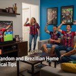 Brazilian living room watching Caracas FC match during football season.