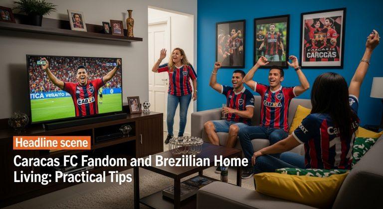 Brazilian living room watching Caracas FC match during football season.